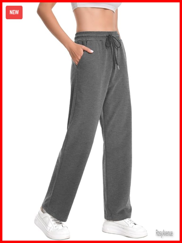 High Waisted Sweatpants With Pockets Straight Leg Drawstring Joggers 29'' Inseam